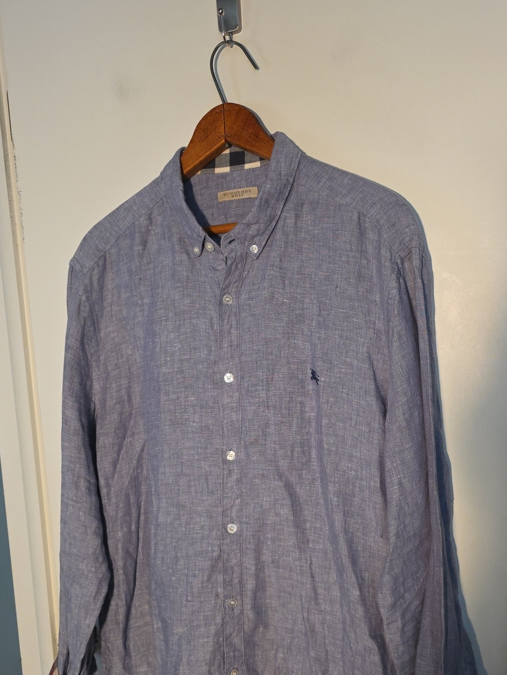 Burberry 100% Linen XL Light Blue Button-Down Shirt Perfect Condition